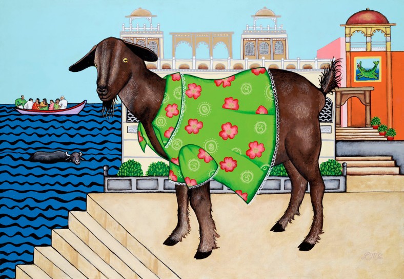 "Goat in Dress," a mash up of sights seen during a recent trip to Varanasi, India.